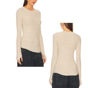 Enza Costa Women's  'Baseball Crew' Long Sleeve Top Ribbed, Natural Beige, Small